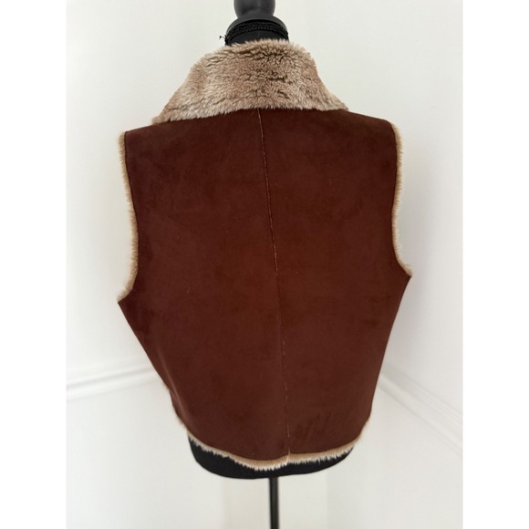 Cottagecore Y2K Shearling Style Waistcoat brown boho babe Suede Faux Vest sz L - Picture 2 of 12